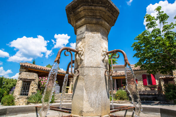 Gros plan sur la fontaine de Faucon.